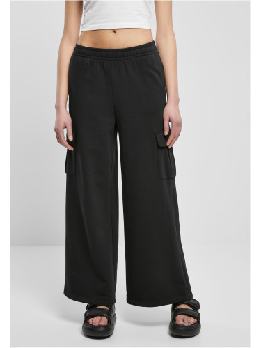 Women's Terry Trousers Highwaist Wide Leg Cargo Black