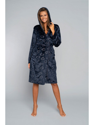 Eliksir women's long-sleeved bathrobe - navy blue print