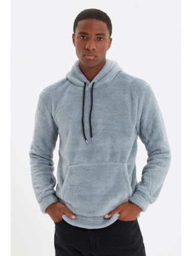 Trendyol Grey Regular/Normal Cut Hooded Warm Plush Sweatshirt