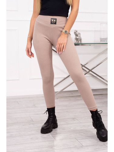 Ribbed leggings with a high waist of dark beige color