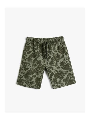 Koton Palm Tree Patterned Shorts Above Knee Tie Waist