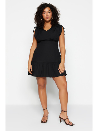 Trendyol крива черна дантела нагоре подробни тъкани рокля