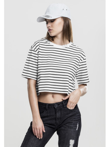 Women's short striped oversized t-shirt wht/bl