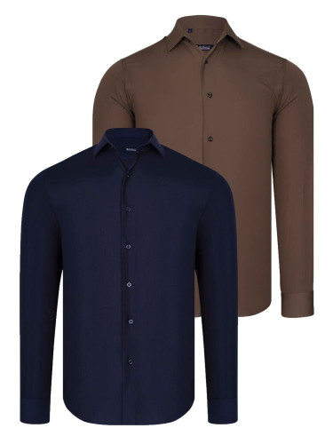 DUAL SET G726 DEWBERRY MENS SHIRT-NAVY BLUE-BROWN