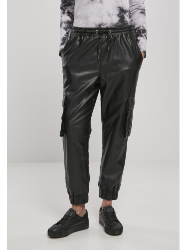 Women's Cargo Pants Made of Faux Leather Black