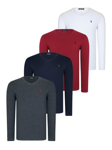 QUADRUPLE SET T8587 DEWBERRY V-NECK MEN'S SWEATSHIRT-ANTHRACITE-NAVY-WHITE-BURGUNDY