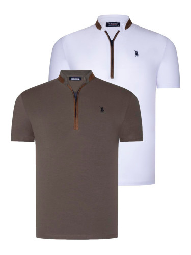 DUAL SET T8571 DEWBERRY ZIPPER MENS T-SHIRT-WHITE-KHAKI