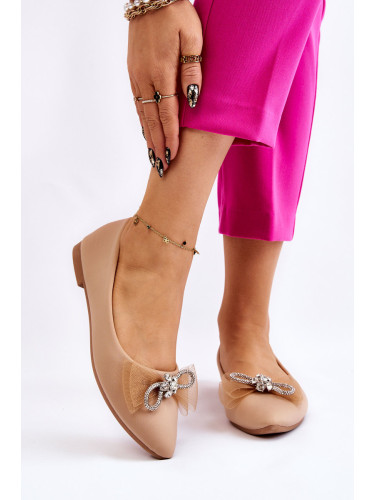 Boto Дамски балерини с V-образно деколте и декоративна панделка Тъмнобежови светещи