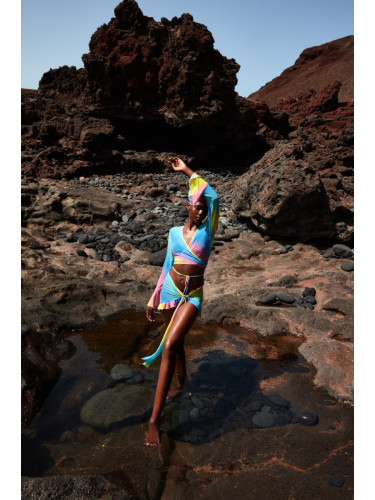 Trendyol Gradient Patterned Body-Sit Knitted Tie Transparent Blouse Skirt Beach Suit