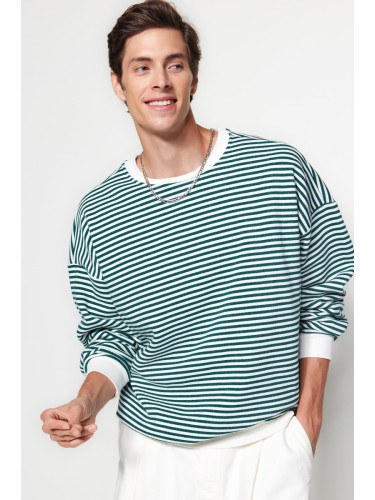 Trendyol Green Oversize/Wide Cut Striped Fleece Inside/Warm Sweatshirt