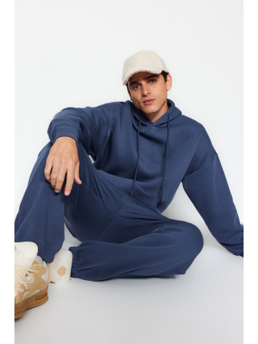 Trendyol Pale Indigo Oversize/Wide Cut Elastic Legs Fleece Inside/Warm Tracksuit Set