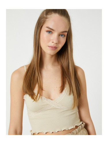 Koton Strapless V-Neck Ruched Crop Corduroy Singlets