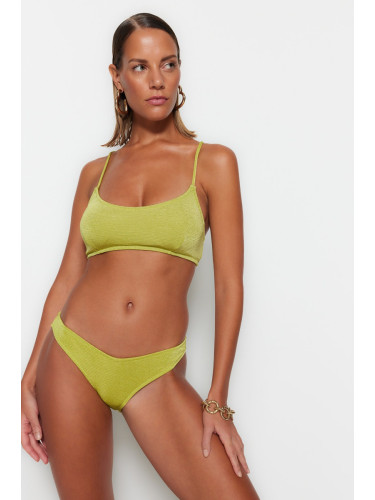 Trendyol зелен V-Cut блестящ редовен крак бикини дъното