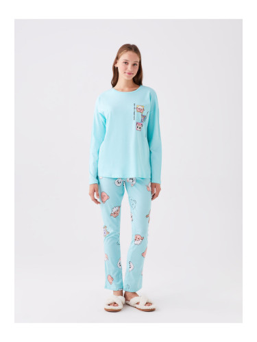 LC Waikiki Women's Crew Neck Printed Long Sleeve Pajamas Set