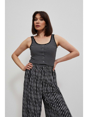 Marisse Black And White Striped Button-Up Top