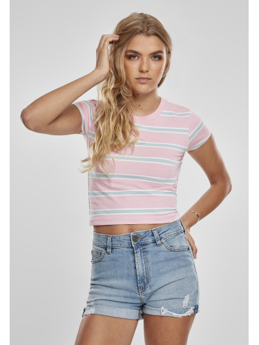 Women's T-shirt Stripe Cropped Girls pink/ocean blue