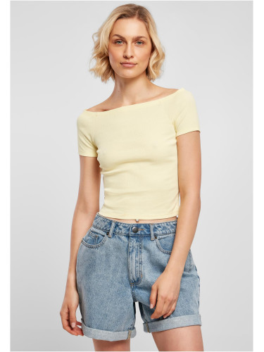 Women's loose shoulder t-shirt in soft yellow color