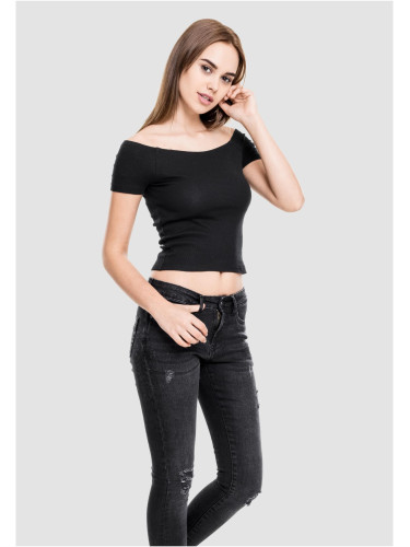 Women's T-shirt with free shoulder black