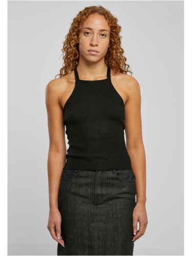 Women's ribbed knit top with crossed back, black