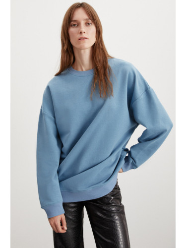 GRIMELANGE Allys Women's Crew Neck Oversize Basic Blue Sweatshirt