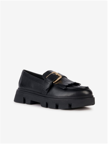 Black women's leather loafers on the Geox Vilde platform - Women