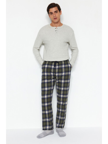 Trendyol Khaki Plaid Regular Fit Woven Pajama Bottom