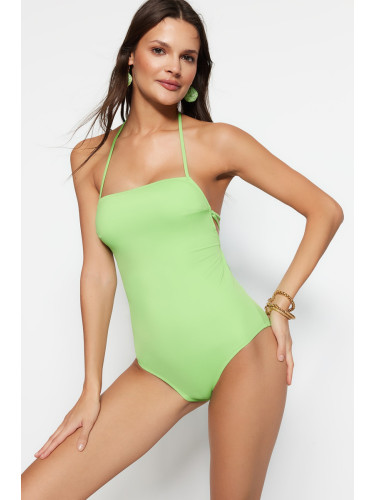 Trendyol зелен площад яка, ниско нарязани обратно редовен крак бански