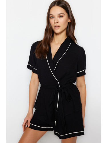 Trendyol Black Belted Piping Detailed Viscose Woven Pajama Set