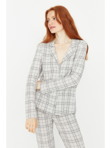 Trendyol Grey 100% Cotton Plaid Knitted Pajamas Set