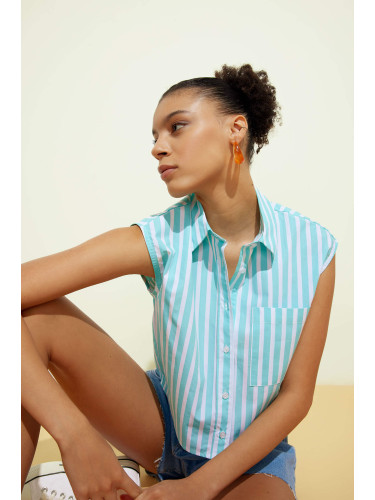 DEFACTO Cool Crop Top Shirt Collar Striped Poplin Sleeveless Shirt