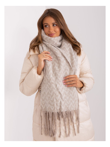 Beige and white women's knitted scarf