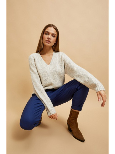 Marisse Pearl V-Neck Sweater With Long Sleeves