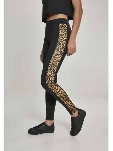 Women's leggings with striped blk/leo pattern