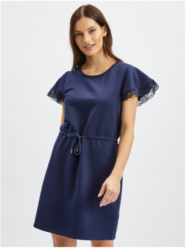 Orsay Navy Blue Women's Sweatshirt Dress with Lace - Women's