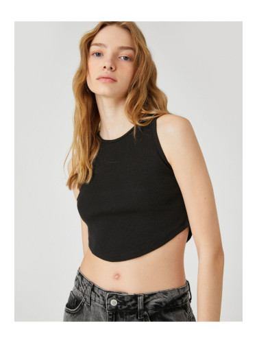 Koton Crop Athlete Crew Neck Ribbed Asymmetrical Cut