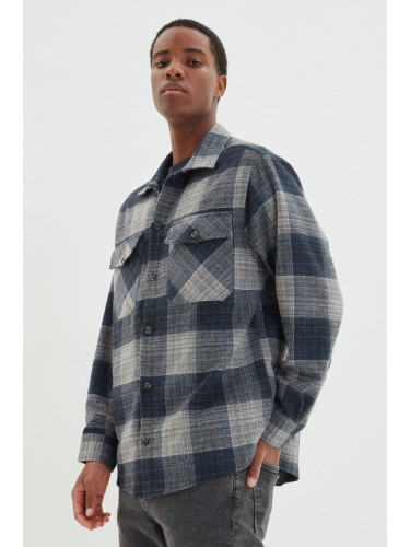 Trendyol Navy Blue Oversize Lumberjack Plaid Shirt