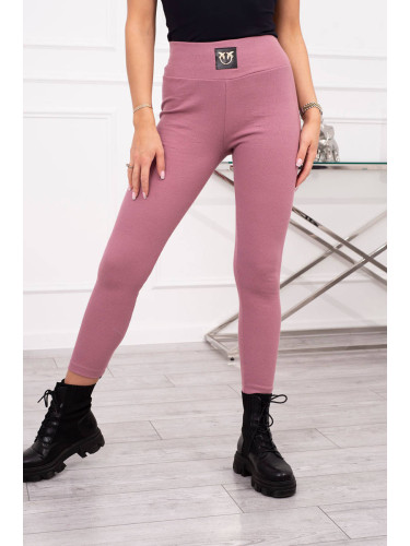 Ribbed leggings with a high waist in dark pink color