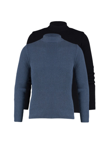 Trendyol Black-Indigo Fitted Cotton Slim Half Turtleneck Elastic Knit 2-Pack Knitwear Sweater