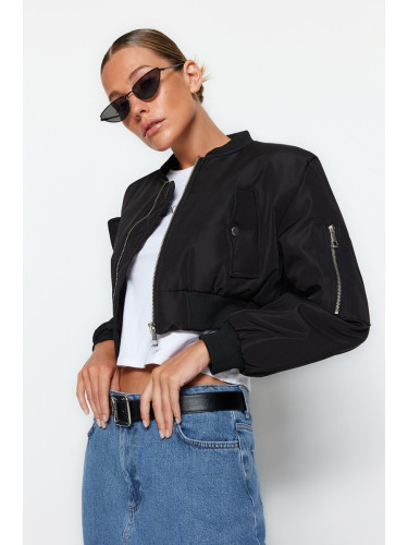 Trendyol черен извънгабаритни водоустойчив Crop бомбардировач яке палто