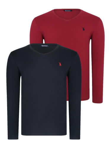 DOUBLE SET T8587 DEWBERRY V-NECK MEN'S SWEATSHIRT-BLACK-BURGUNDY