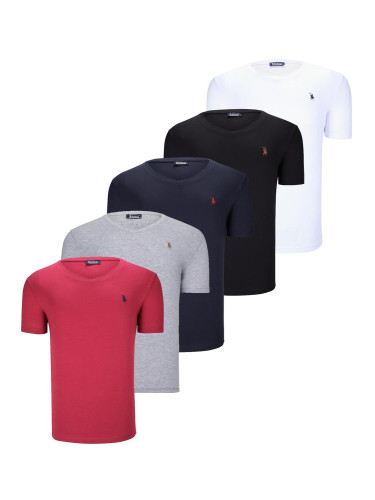 QUINTUPLE SET T8568 DEWBERRY V-NECK MENS T-SHIRT-BLACK-WHITE-NAVY BLUE-GREY-BURGUNDY