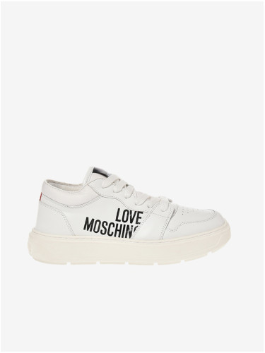 White Women's Leather Sneakers Love Moschino