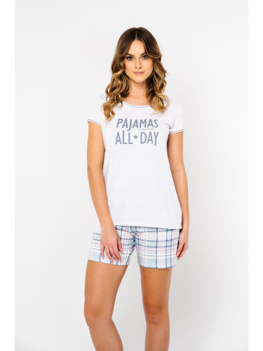 Glamour women's pyjamas, short sleeves, shorts - light melange/print