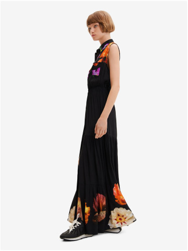Black women's floral shirt maxi dress Desigual Suiza-Lacroix