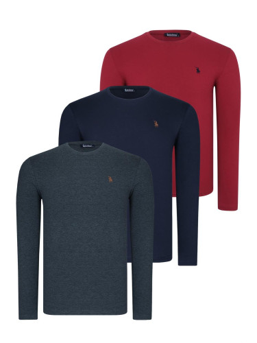 TRIPLE SET T8588 DEWBERRY ROUND NECK MEN'S SWEATSHIRT-NAVY-ANTHRACITE-BURGUNDY