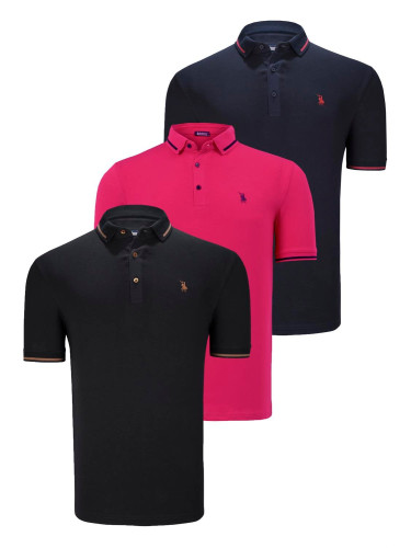 TRIPLE SET T8586 DEWBERRY MEN'S T-SHIRT-BLACK-NAVY-FUCHSIA