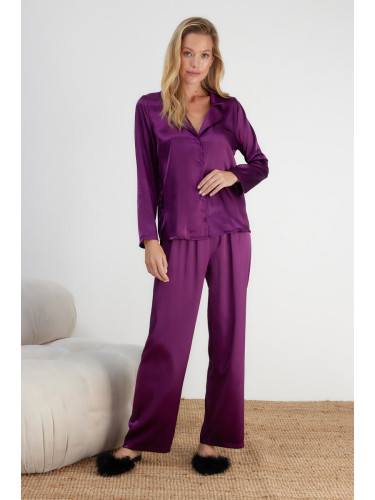 Trendyol Purple Satin Shirt-Pants Woven Pajama Set