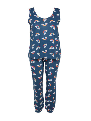 Trendyol Curve Navy Blue Rainbow Patterned Knitted Pajamas Set