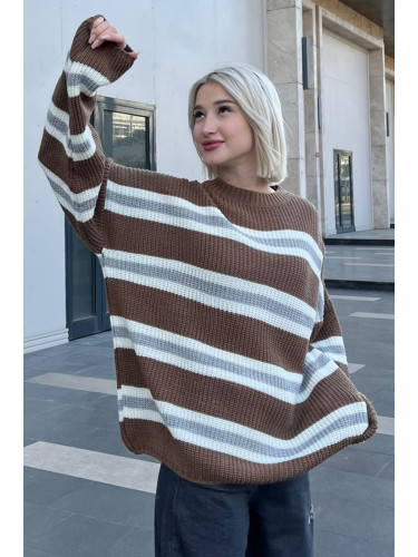 Madmext кафяв раиран трикотаж пуловер