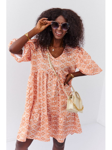 Loose dress with puff sleeves in light orange